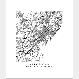 BARCELONA SPAIN BLACK CITY STREET MAP ART Posters and Art